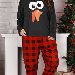 Turkey Graphic Long Sleeve Tee & Plaid Pants Pajamas Set