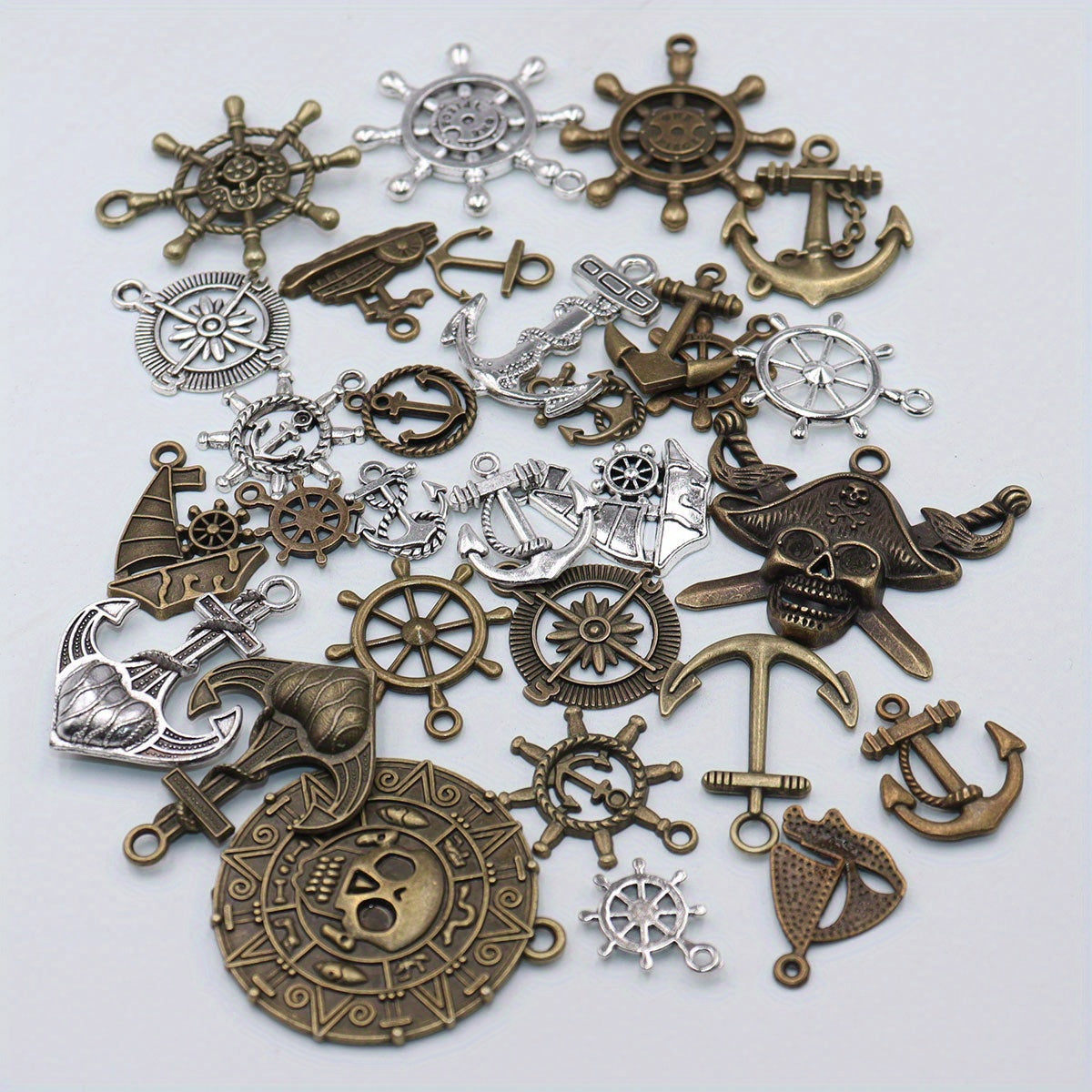 30pcs Mixed Pirate Series DIY Jewelry Pendants Retro Alloy Anchor Rudder Compass