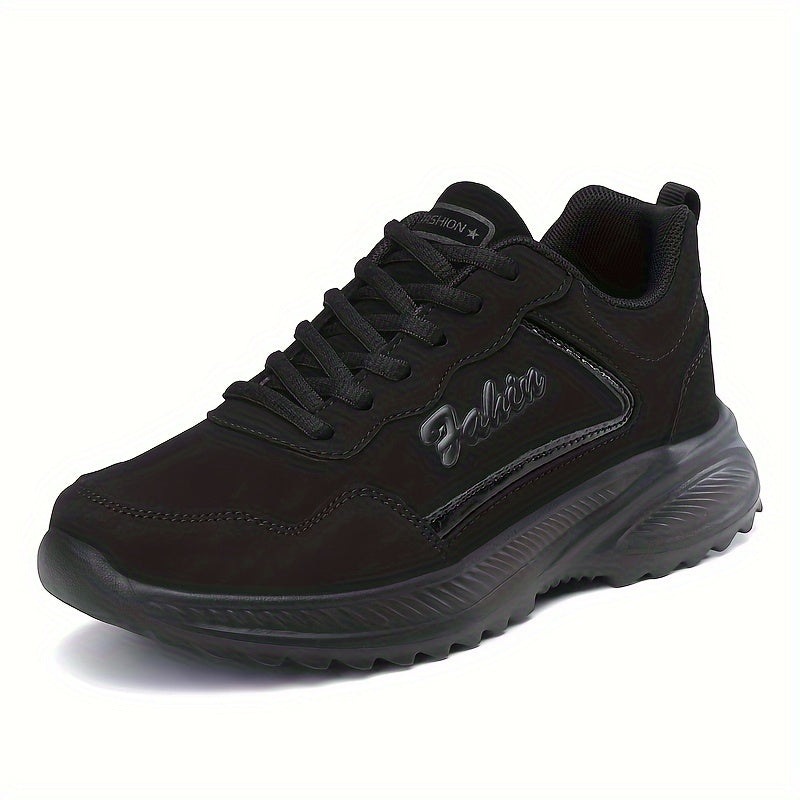 Lightweight Faux Leather Running Shoes Lace Up Non Slip Sneakers