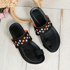 Women's Breathable Knit Slide Sandals Toe Loop Flat Casual Slip On Outdoor Shoes
