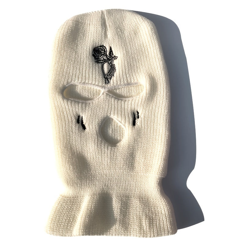Rose Tears Embroidery Balaclava Hat Ski Mask Winter Soft Knit Warm