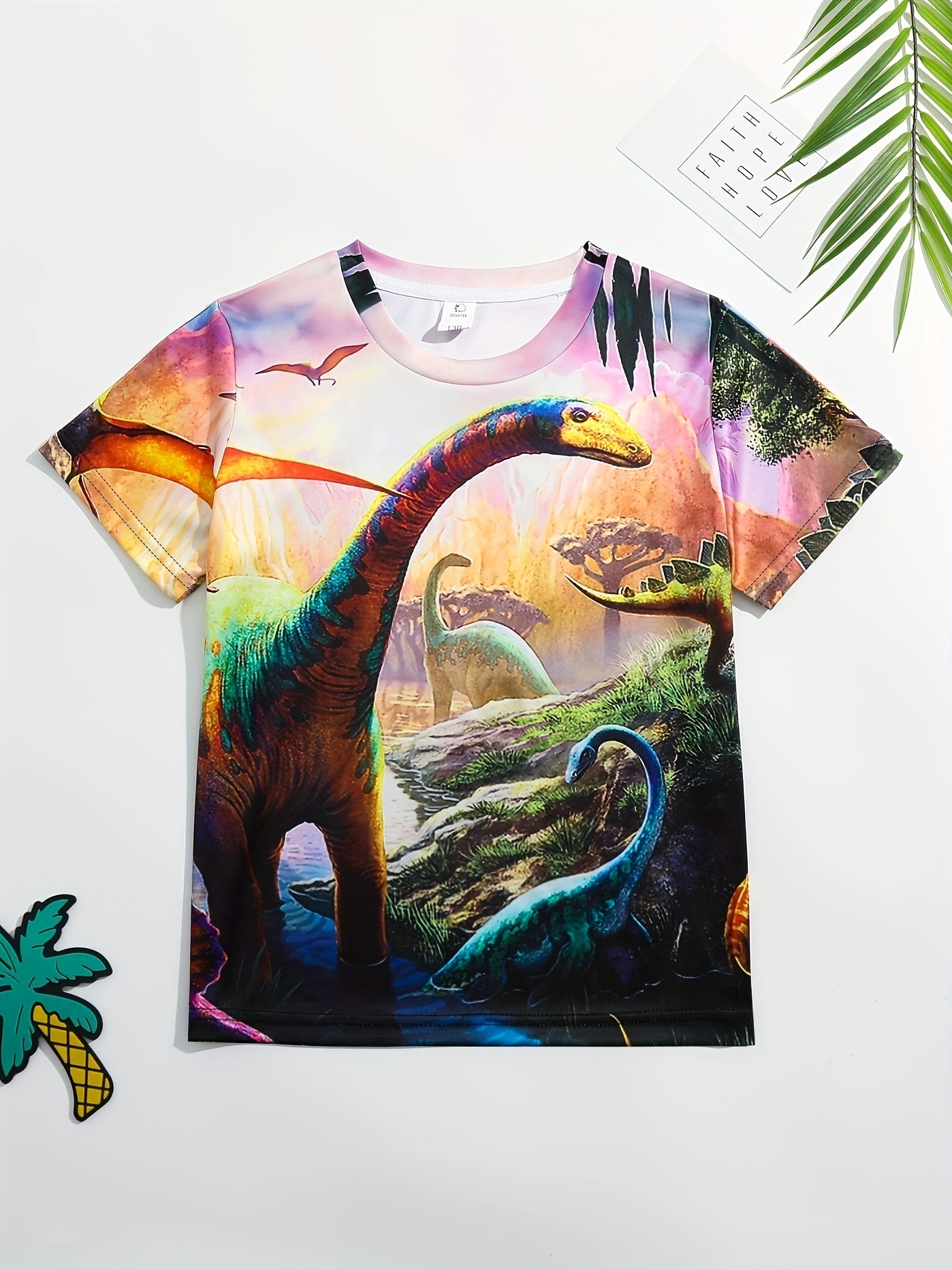 Boy's T Rex Dinosaur Graphic Tee Shirt 3D Print Active Stretch Short Sleeve
