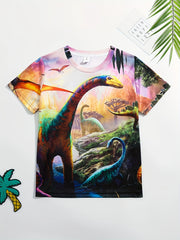 Boy's T Rex Dinosaur Graphic Tee Shirt 3D Print Active Stretch Short Sleeve