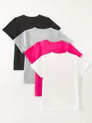 4pcs Boy's Mixed Sports T-Shirt Slightly Stretch Breathable Tee for Summer