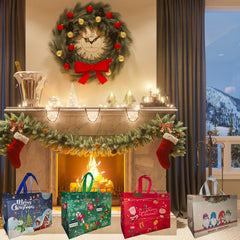 4 Pcs Christmas Tote Bags Reusable Xmas Gift Bags Treat Goodie Bag Waterproof