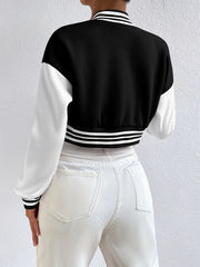 Preppy Cropped Baseball Neck Jacket Women's Clothing