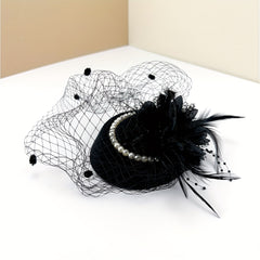 Qianlandanya Vintage French Fascinator Hat Mesh Headpiece with Bow