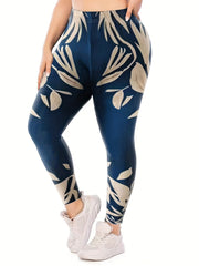 Floral Print Elastic Waist Leggings Medium Stretch