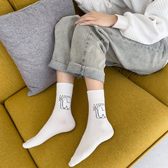 3 Pairs Alpaca Print Socks Comfy Mid Tube Women's Stockings