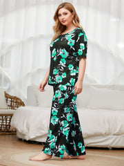 Floral Print Pajama Set Short Sleeve Top & Pants