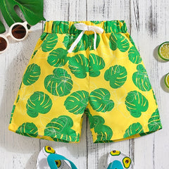 Boys Leaf Print Casual Shorts Comfortable Breathable For Vacation