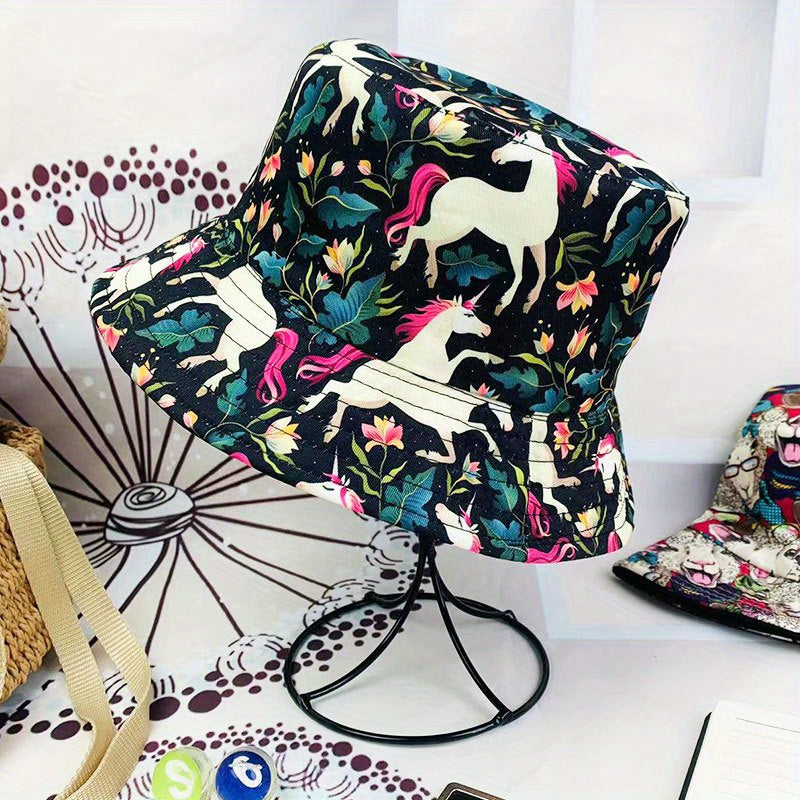 Hip Hop Animal Graffiti Double sided Foldable Bucket Hat