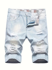 Men's Ripped Denim Shorts Casual Street Style Distressed Washed Denim Summer
