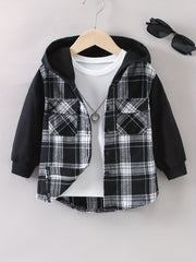 Kids Plaid Hooded Jacket Casual Button Down Hoodie