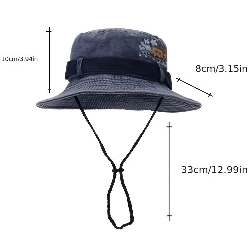 Outdoor Washed Sun Protection Embroidered Train Pattern Bucket Hat