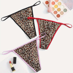 3 Pack Plus Size Leopard Print Lace Thongs High Stretch Sexy Panties
