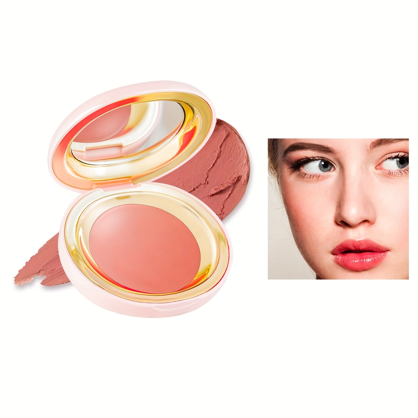 Waterproof 2-in-1 Cream Blush with Mirror for Cheeks Eyes Lips