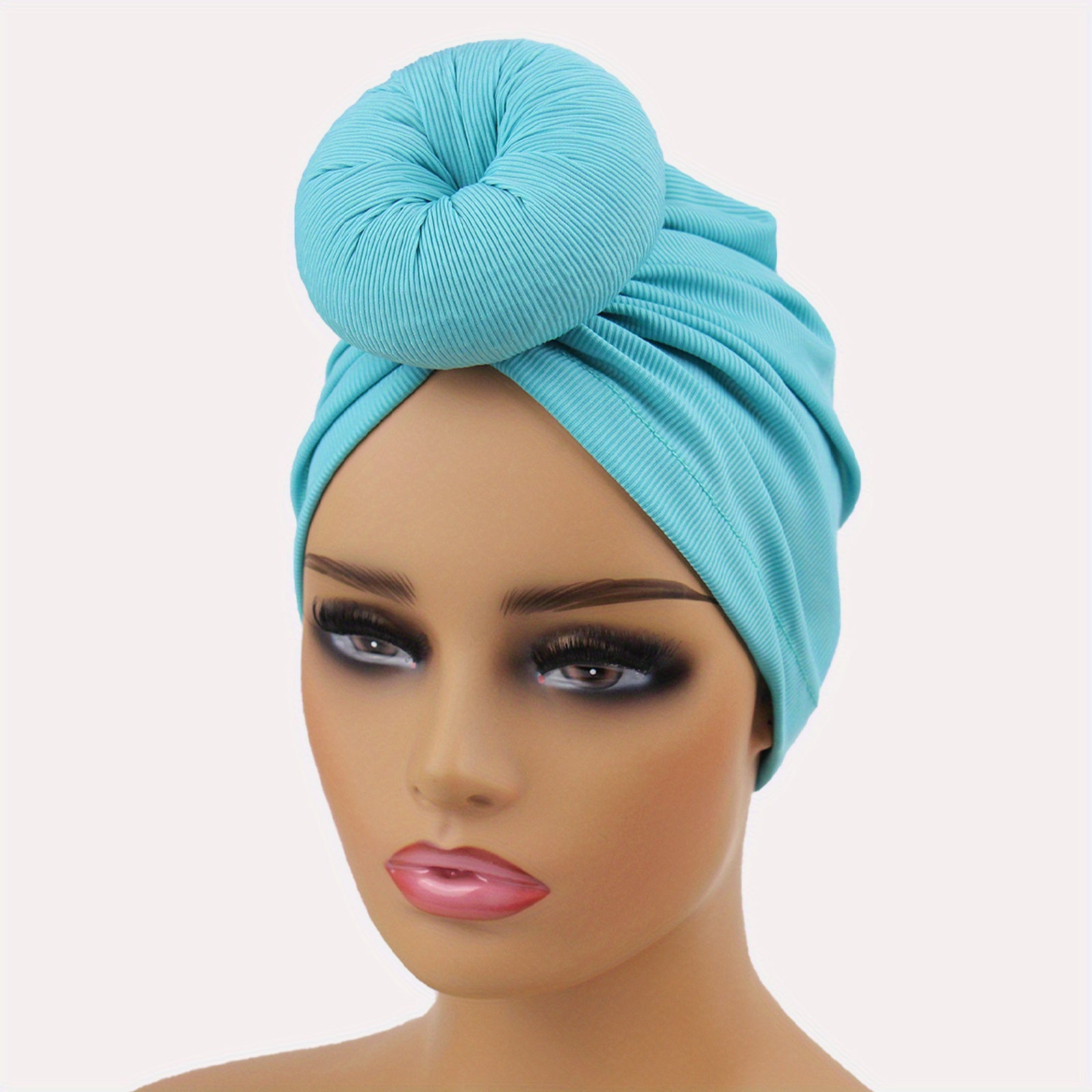 Donut Pre-Tied Turban Cap Head Wrap Bonnet Solid Elastic Beanie Head Scarf