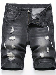 Men's Ripped Denim Shorts High Stretch Distressed Street Style