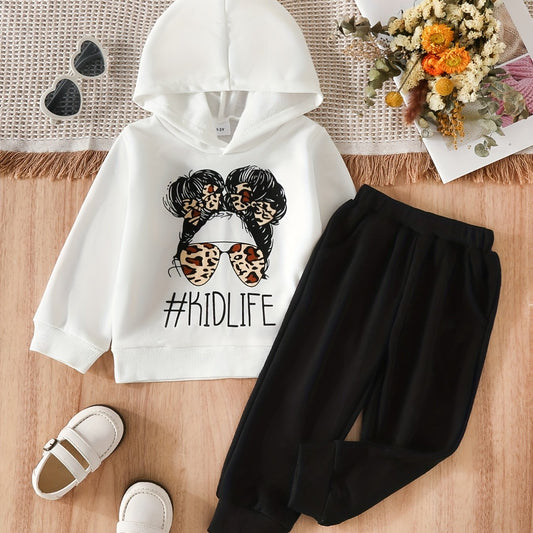 Toddler Girl's Cartoon Sunglasses Print Hoodie & Sweatpants Set