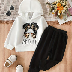 Toddler Girl's Cartoon Sunglasses Print Hoodie & Sweatpants Set
