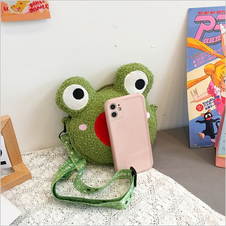 Cute Frog Plush Messenger Bag for Girls