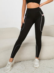 High Stretch Sports Leggings With Pocket High Waist Yoga Running Tight Pants