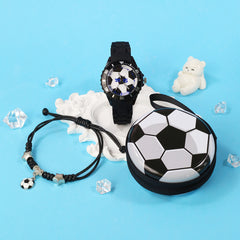 3pcs Boys' Quartz Watch Set Sports Style Soft Silicone Strap Football Watch