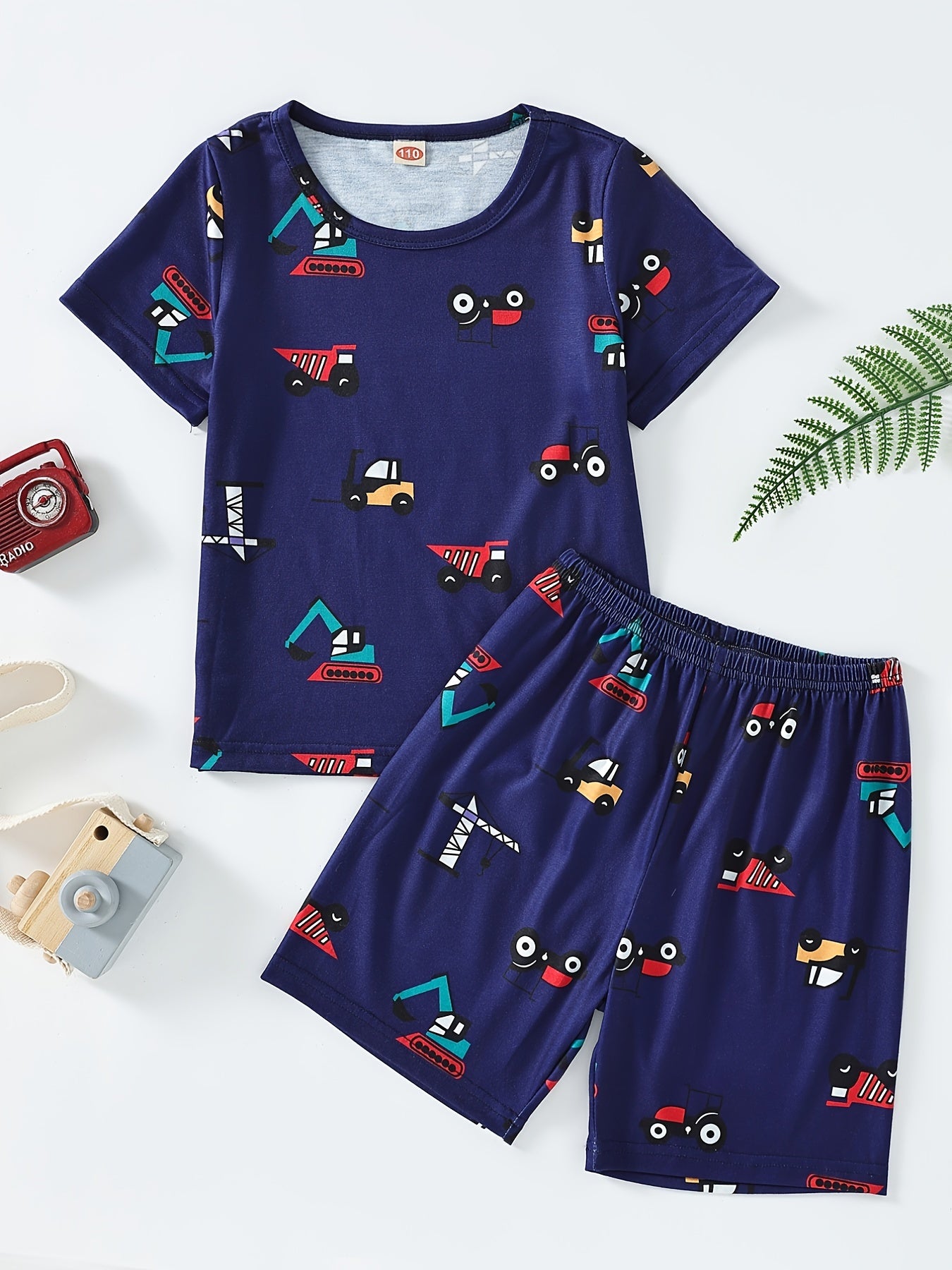 Boys Car Print T-shirt & Shorts Set for Summer