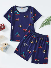 Boys Car Print T-shirt & Shorts Set for Summer