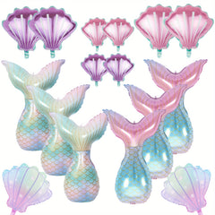 16pcs Mermaid Party Decorations Mermaid Tail Balloons Seashell Foil Balloon Set