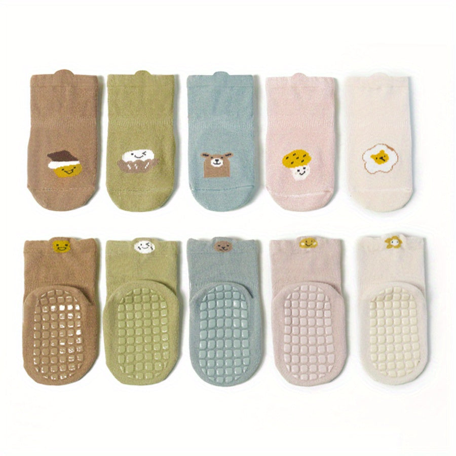 5 Pairs Kids Cartoon Anti-skid Socks, Soft Breathable Toddlers Socks