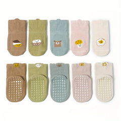 5 Pairs Kids Cartoon Anti-skid Socks, Soft Breathable Toddlers Socks