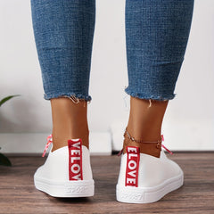 Women's Letter Print Sneakers Casual Lace Up Outdoor Shoes