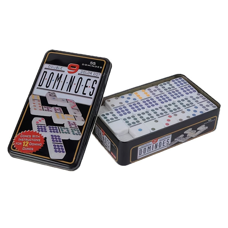 Double Nine Dominoes Set In Storage Tin - Fun Family Board Game