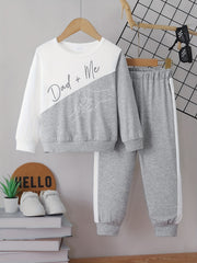 Boys 2pcs Sweatshirt & Elastic Waist Pants DAD ME Print Long Sleeve Pullover Top