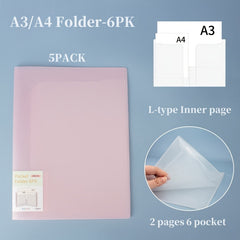 5pcs Waterproof A3 A4 Size File Bag, Transparent Insert Bag Mixing, 6PK 10PK