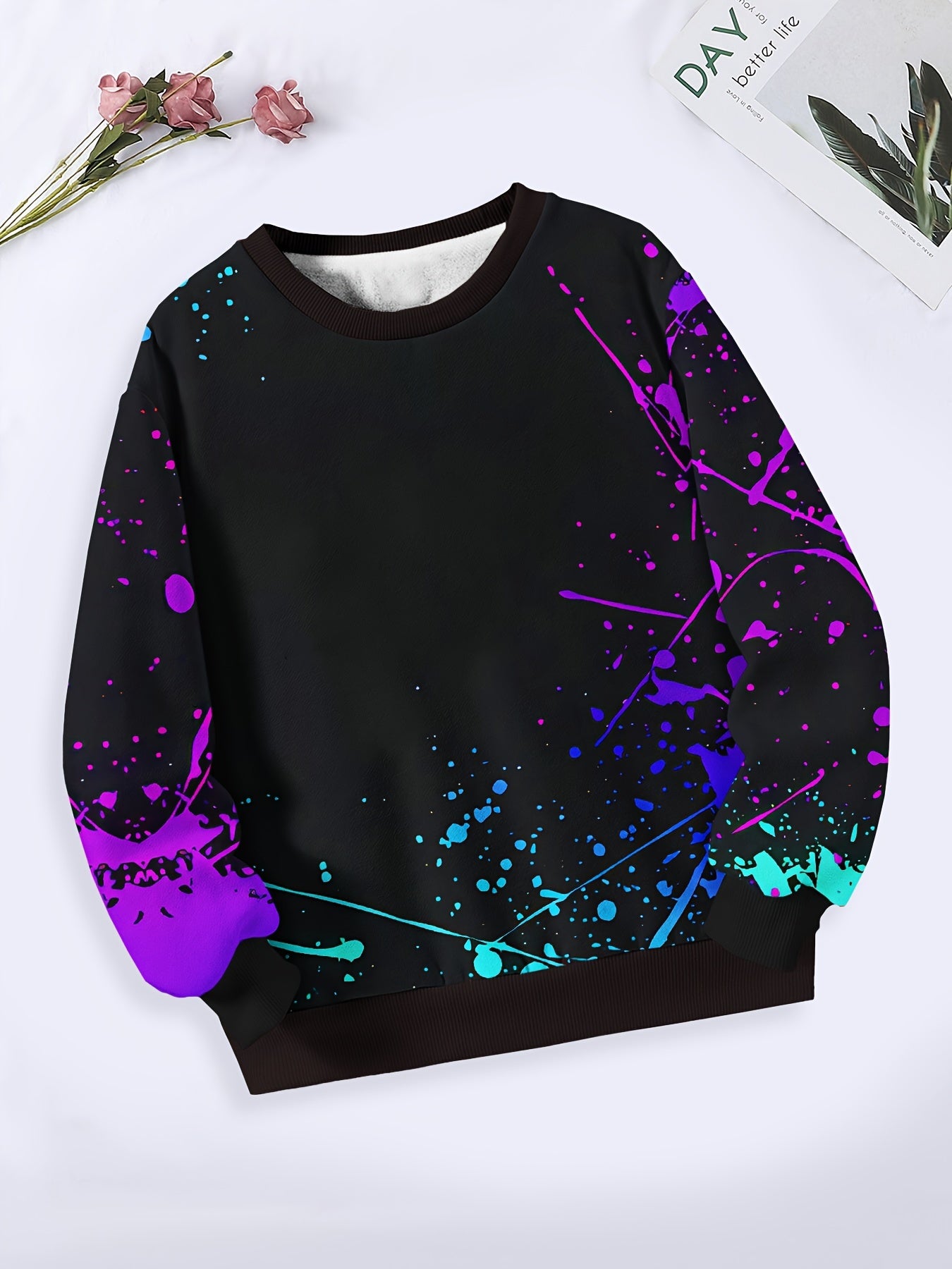 Tie Dye Graffiti Print Crew Neck Sweatshirt Long Sleeve Pullover for Sports