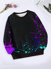 Tie Dye Graffiti Print Crew Neck Sweatshirt Long Sleeve Pullover for Sports