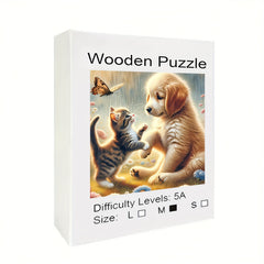 Adorable Kitten and Puppy Wooden Jigsaw Puzzle
