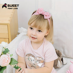Baby Girls Bowknot Solid Headband Soft Nylon Elastic Hair Bands