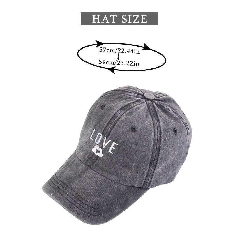 Love Print Washed Baseball Cap Casual Sun Hats Unisex Dad Hat