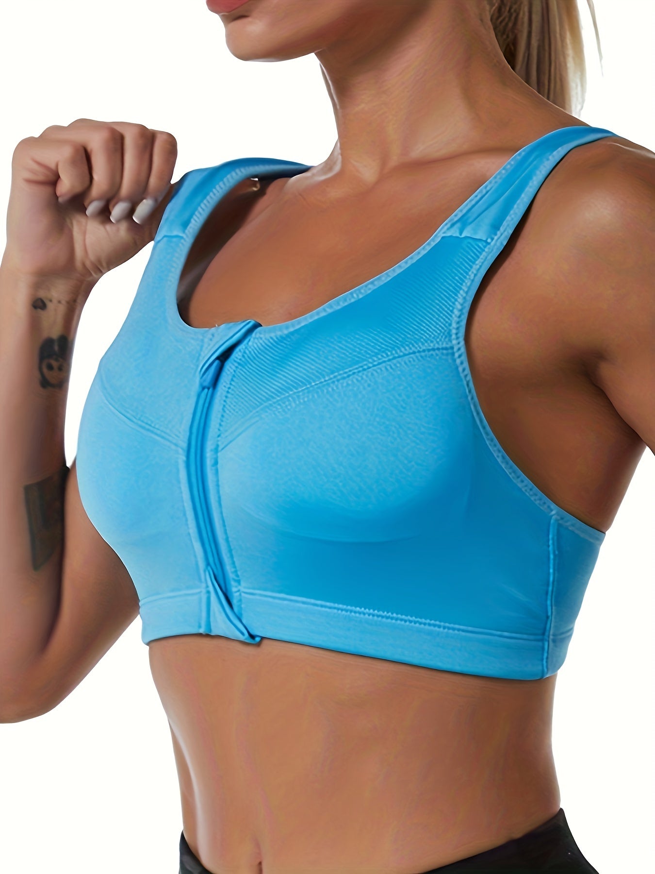 Zipper Wireless Sports Bra Breathable Shockproof Workout Bra