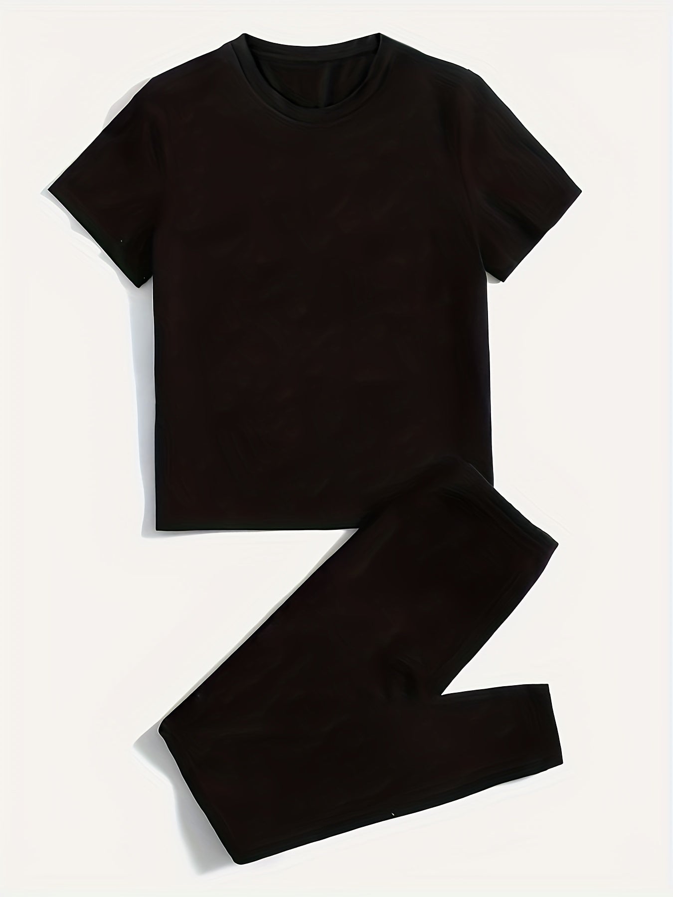 Solid Casual Two piece Set Crew Neck Short Sleeve T shirt & High Waist Pants