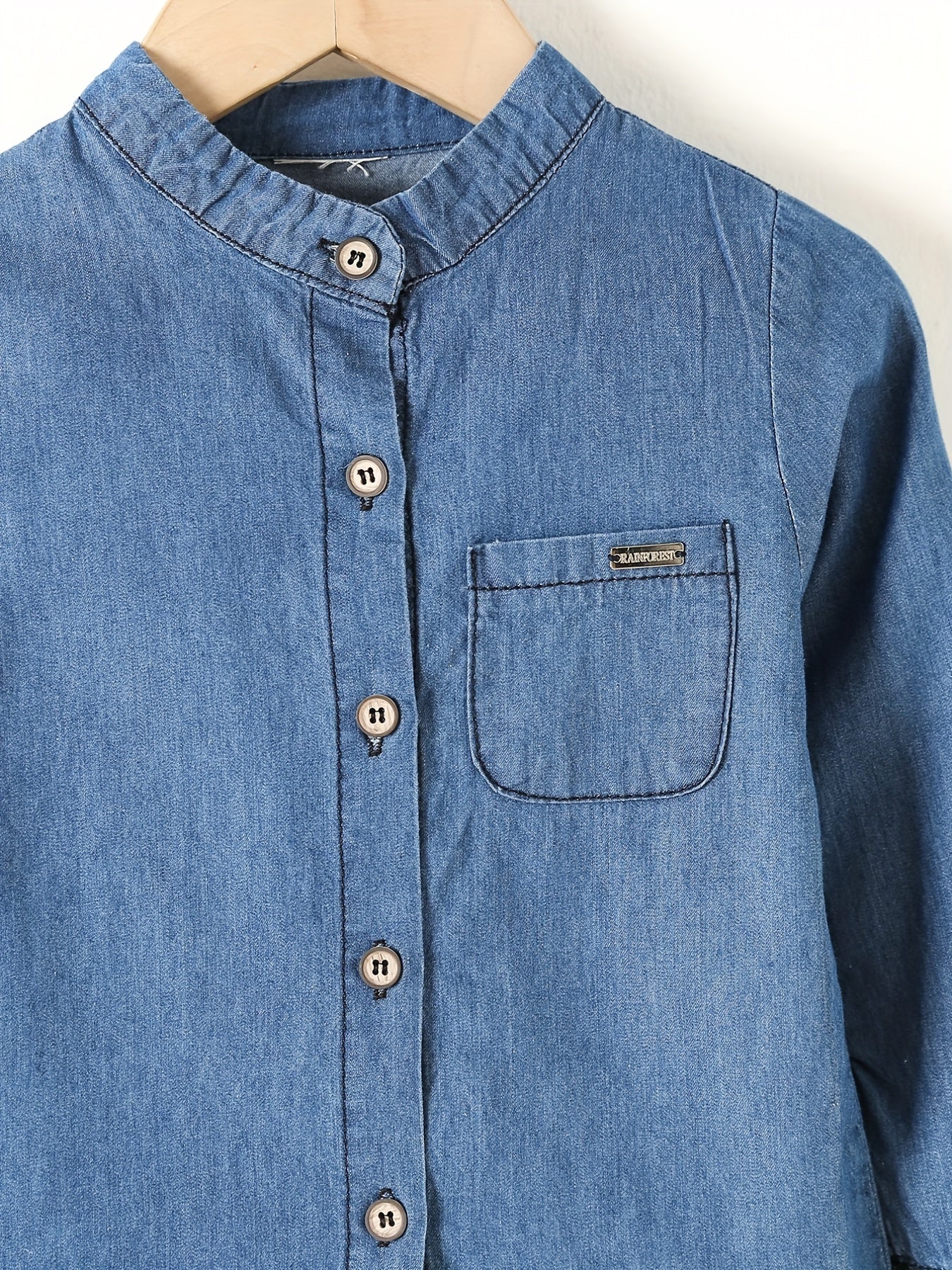 Boys Denim Shirt Stand Collar Button Casual Kids Clothes