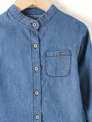 Boys Denim Shirt Stand Collar Button Casual Kids Clothes