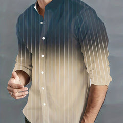 Stripe Print Men's Gradient Button Up Long Sleeve Shirt