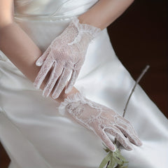 Women's Short Flower Gloves Bridal Lace Gloves Wedding Dress Accessories