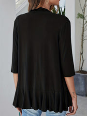Casual Cardigan Women's Solid Half Sleeve Ruffle Trim Open Front