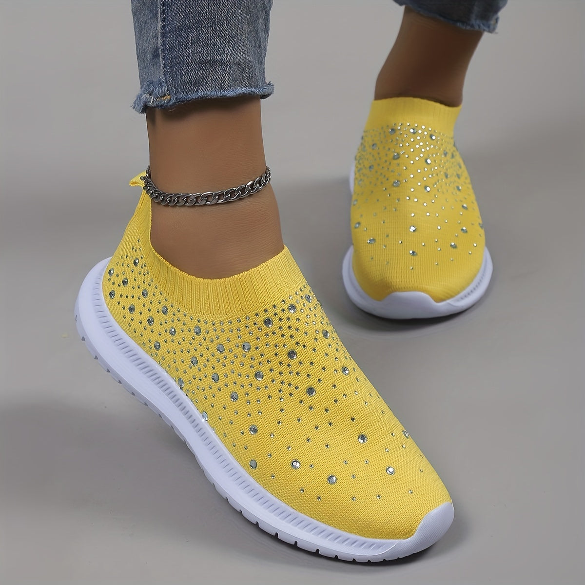 Women's Rhinestone Decor Sneakers Lace Up Slip On Shoes